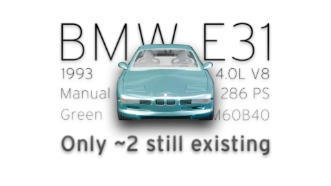3D-Rendering des BMW E31 840Ci: Baujahr 1993, Schaltgetriebe, Grün, 4,0-Liter-V8 mit 286 PS, Motorcode M60B40, weltweit nur rund zwei Fahrzeuge dieser Ausstattung erhalten.